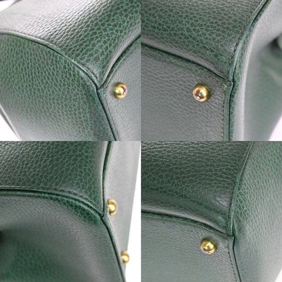 MUST DE CARTIER 2C Logo Hand Bag Leather Green Gold Made In Spain 35RH796 - Picture 9 of 15